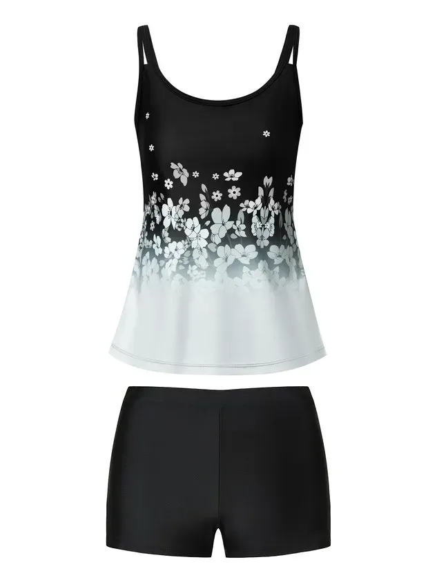 Casual Floral Printing Scoop Neck Tankinis Two-Piece Set