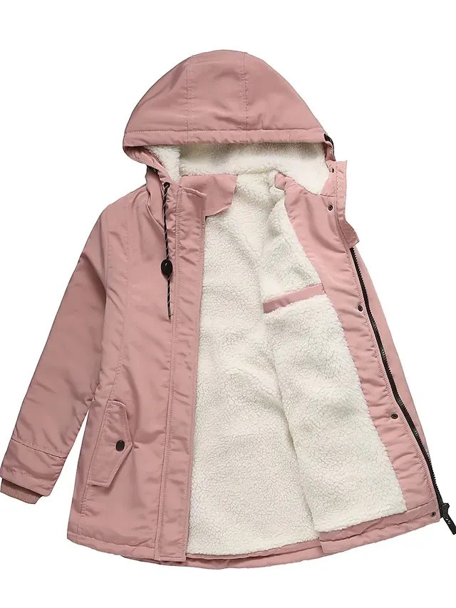 Women's Parka Street Fall Winter Puffer Jacket Coat Windproof Warm 3 in 1 Loose Casual Sports Jacket Long Sleeve Solid Color Zipper Purple Blushing Pink Waterpoof Daily Wear Down Parkas Lined