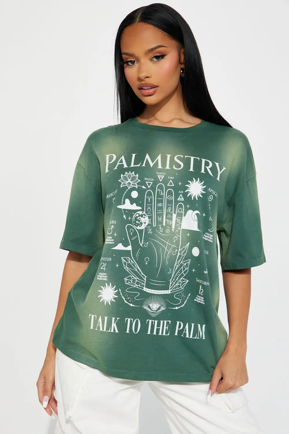 Palmistry Washed Graphic Tshirt - Green
