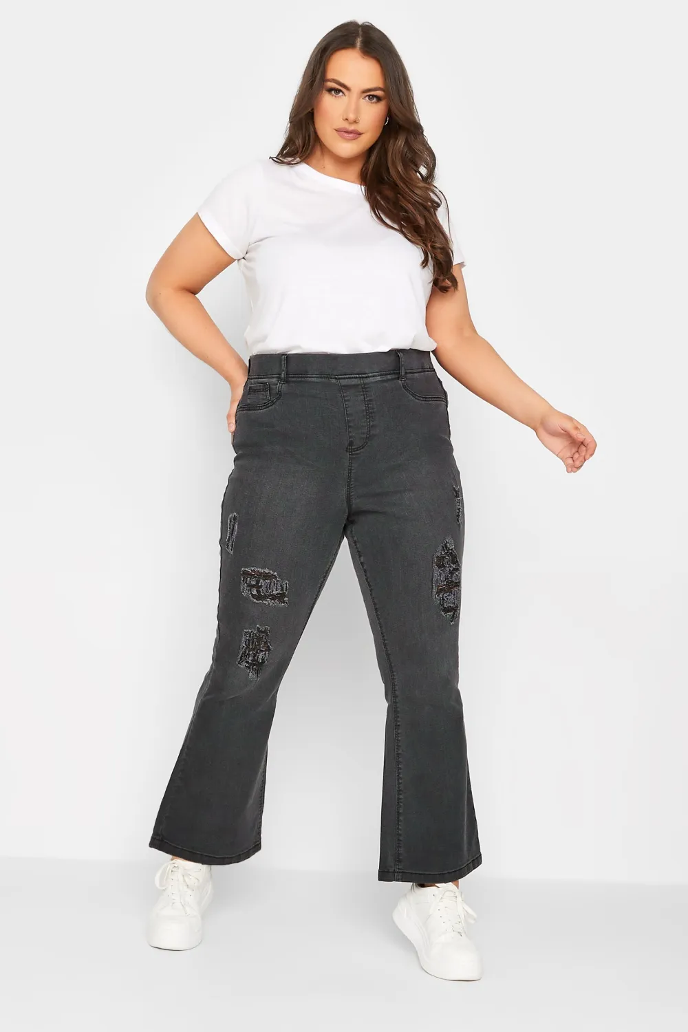 YOURS Curve Black Washed Ripped Pull-On HANNAH Bootcut Jeggings