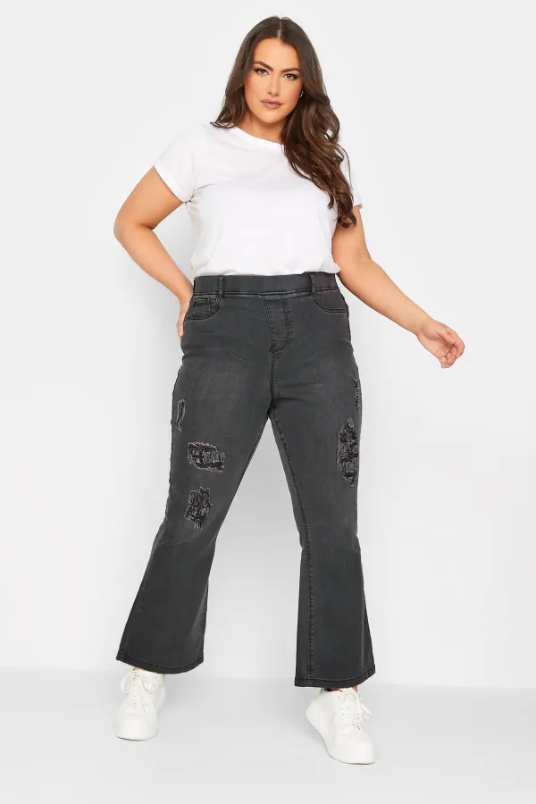 YOURS Curve Dark Blue Stretch Ripped HANNAH Bootcut Jeggings