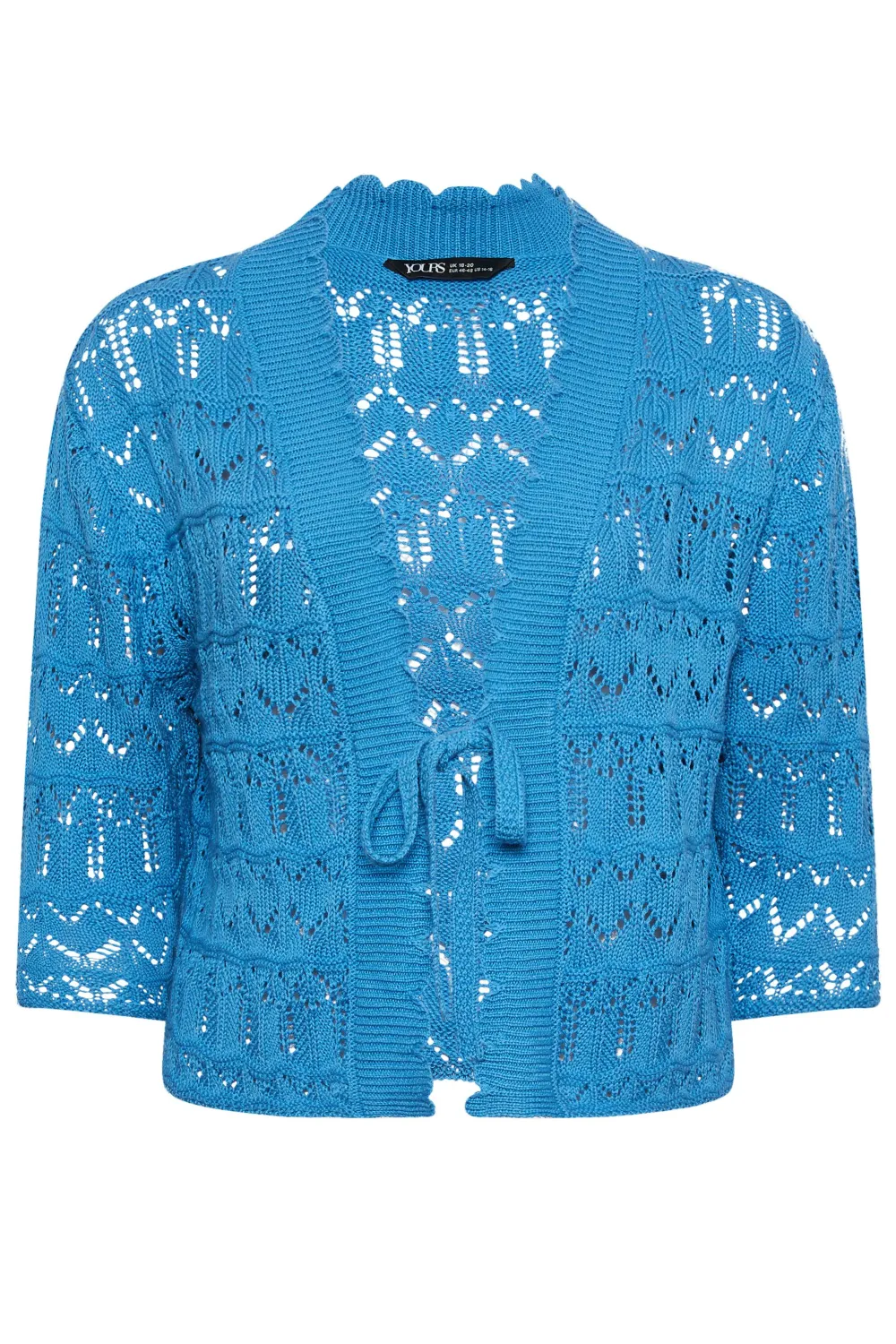 YOURS Curve Blue Crochet Tie Front Shrug