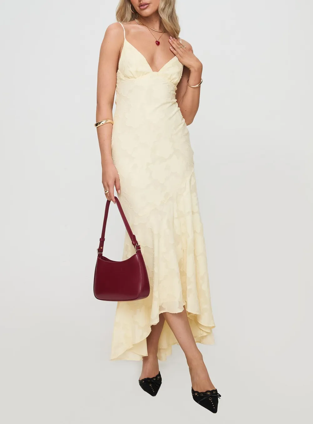 Lace Trimmed Spaghetti Strap Maxi Dress