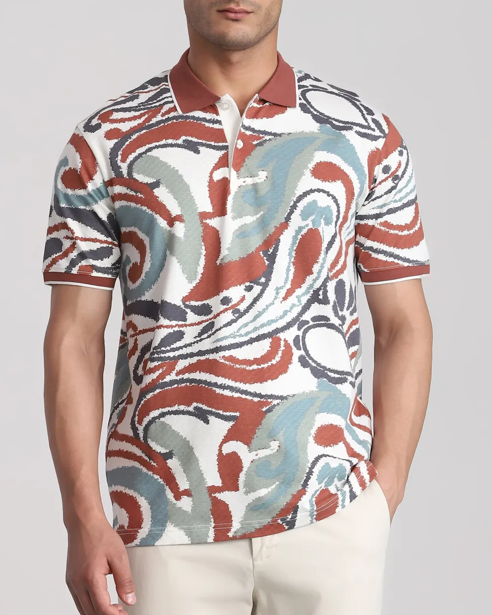 Casual Minimalist Personality Brown Printing Polo Shirt