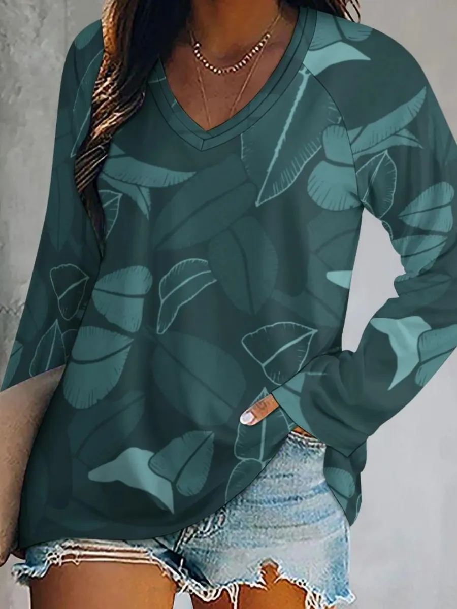Leaf Print Long Sleeve T-Shirt