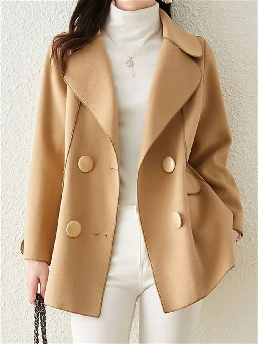 Double Breasted Solid Color Casual Coat