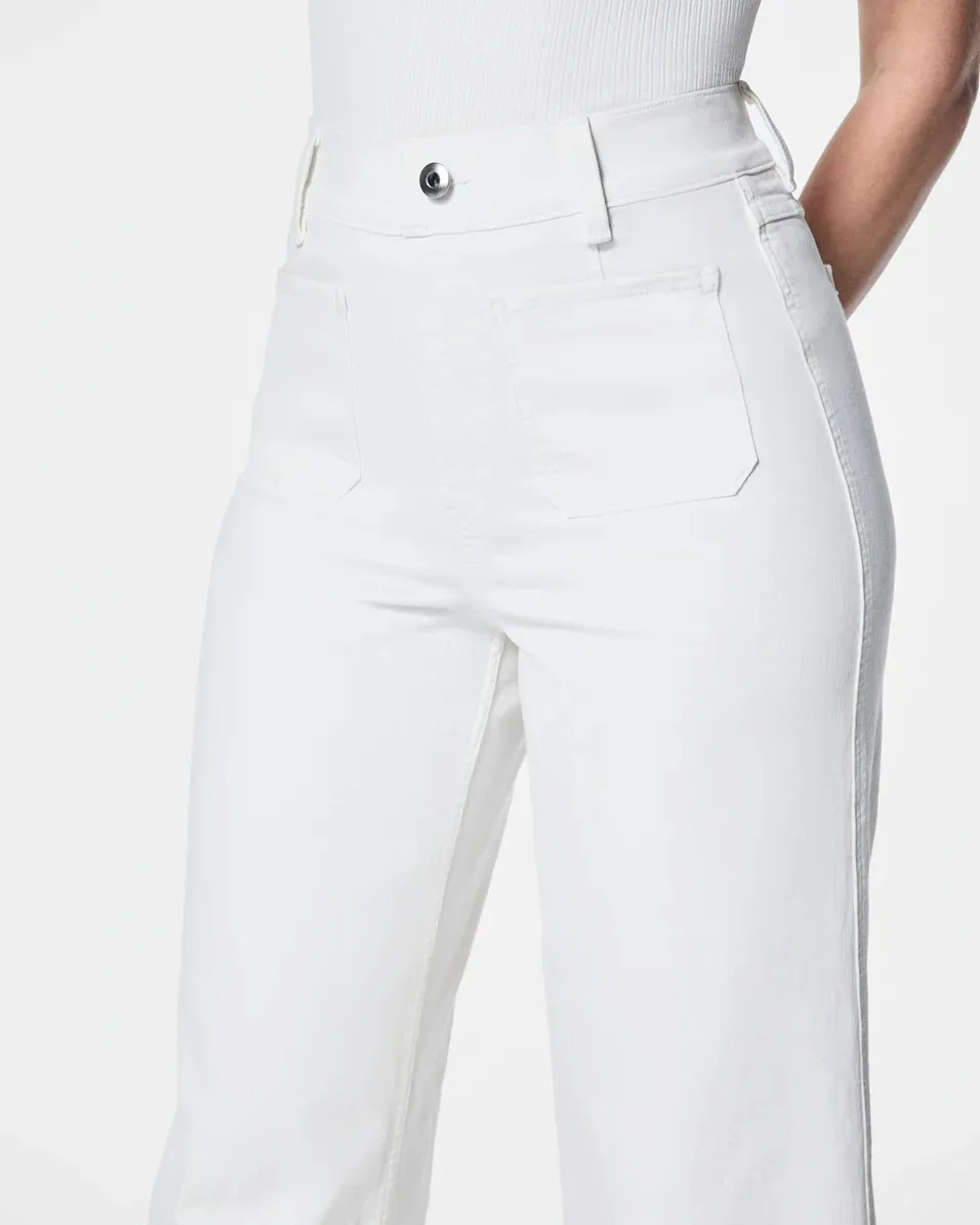 Cropped Wide Leg Jeans With Patch Pockets