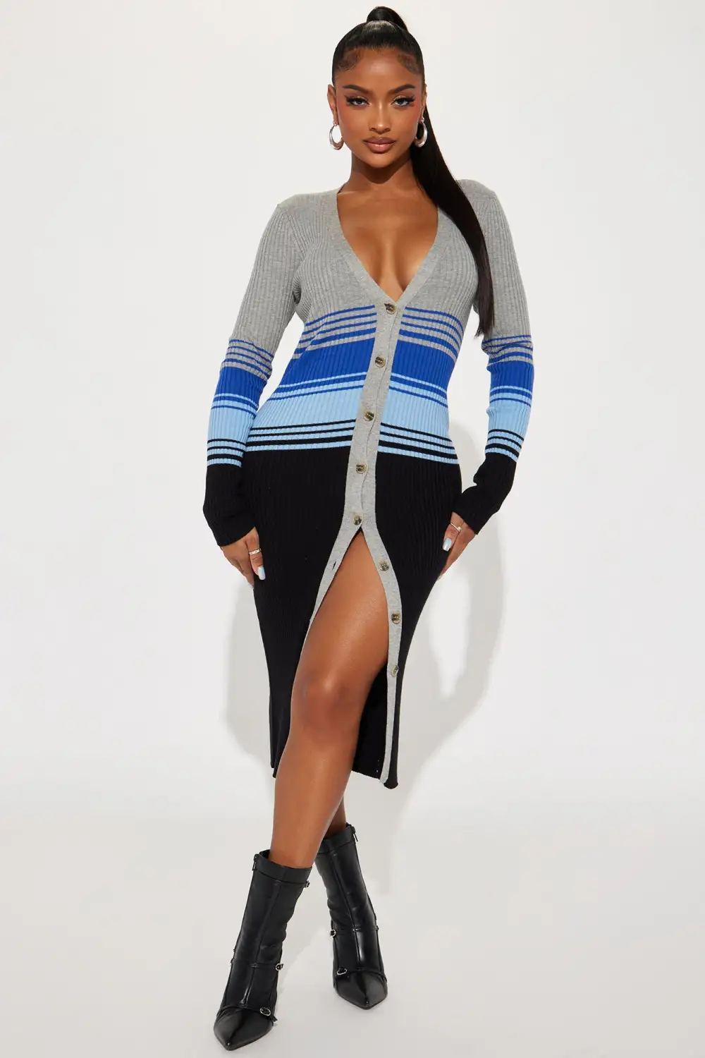 Braya Striped Cardigan - Blue/combo