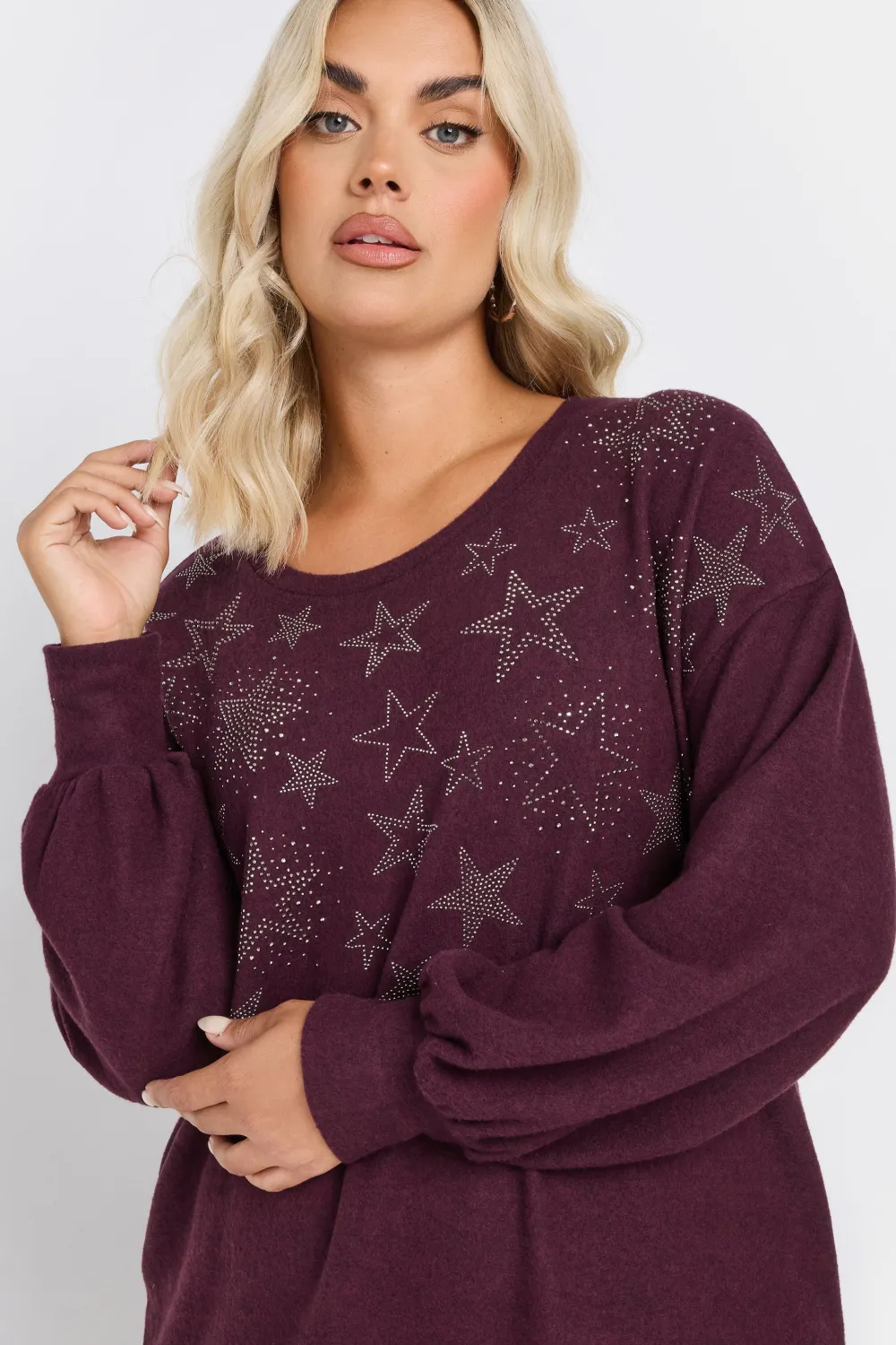 YOURS Curve Purple Star Diamante Embellished Jumper