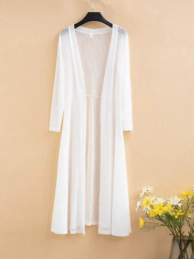 Women's Casual Jacket Long Coat Regular Fit Breathable Casual Jacket Spring Summer Long Sleeve Solid Color White Black Wine Outdoor Street Daily