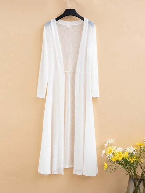 Women's Casual Jacket Long Coat Regular Fit Breathable Casual Jacket Spring Summer Long Sleeve Solid Color White Black Wine Outdoor Street Daily