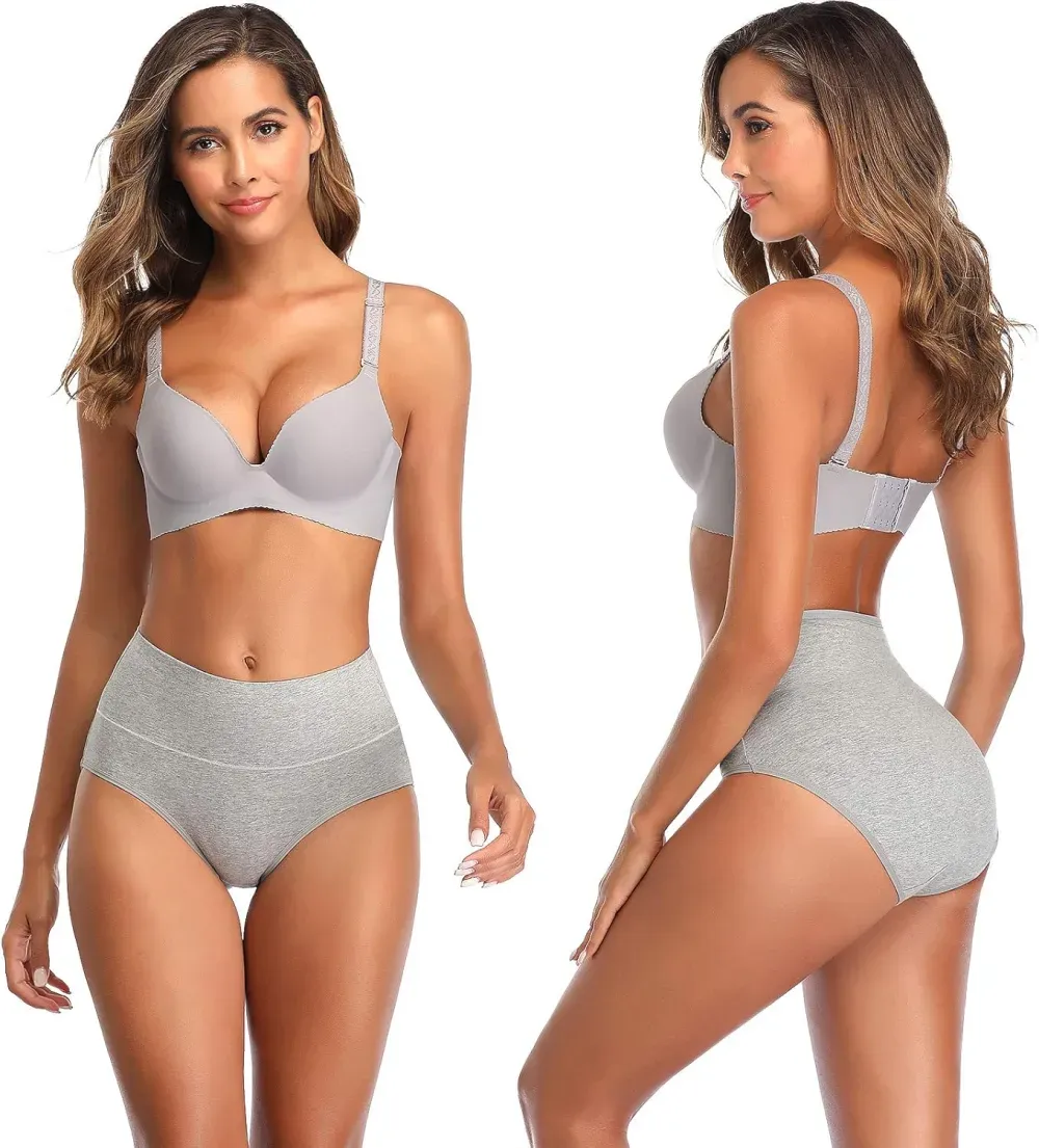 Womens Underwear,Cotton Mid Waist No Muffin Top Full Coverage Brief Ladies Panties Lingerie Undergarments for Women Multipack