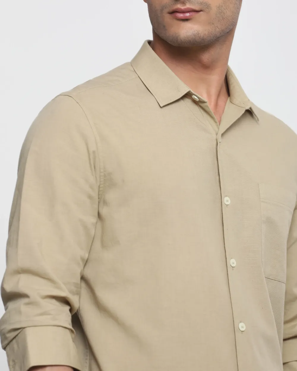 Leisure Simple Daily Slim-Fit Breathable Beige Shirt