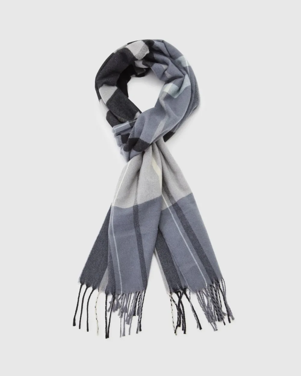 Gray And Black Checkered Fringed Scarf