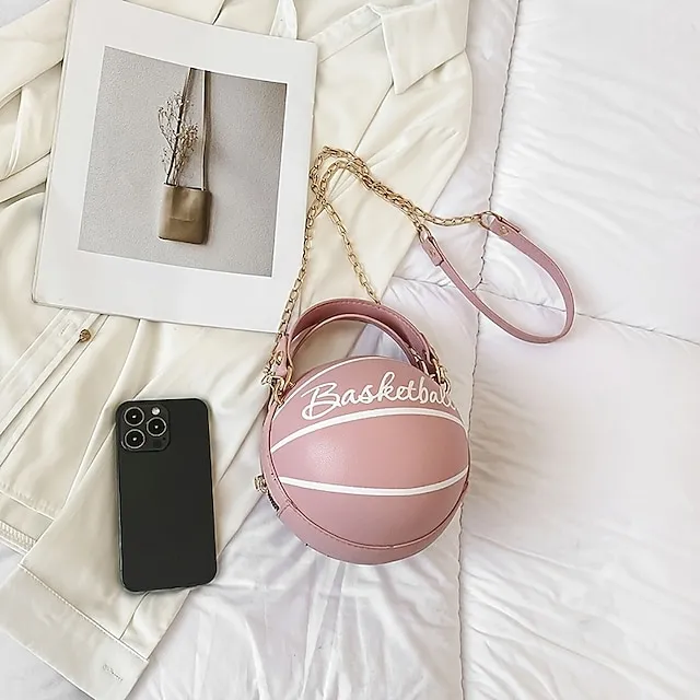 Women's Shoulder Bag PU Leather Party Daily Large Capacity Waterproof Durable White basketball White football Pink basketball