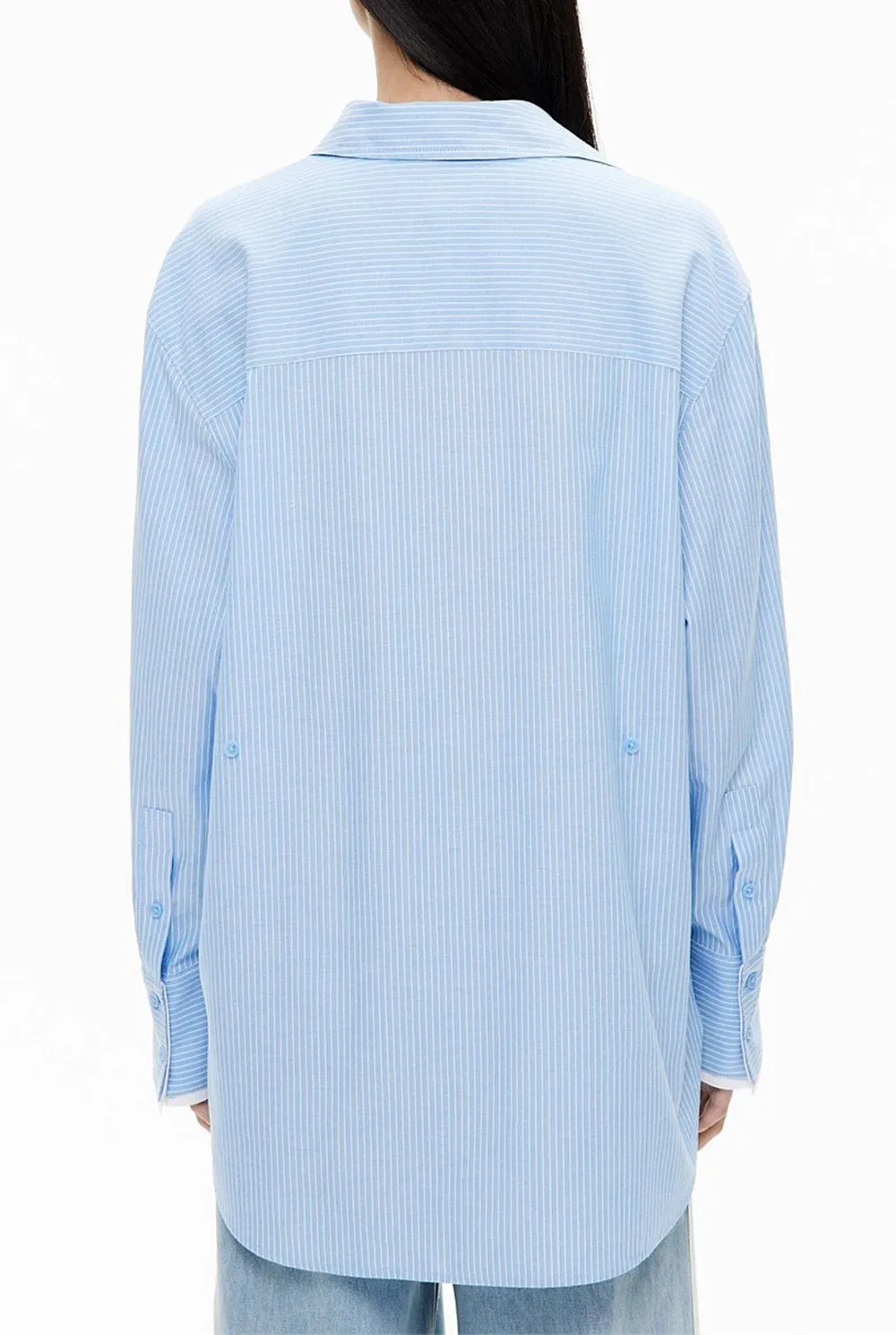 Double-Cuffed Blue Striped Shirt