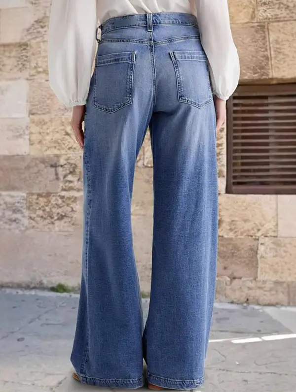 Wide-Leg Embroidered Stretch Straight Leg Casual Jeans