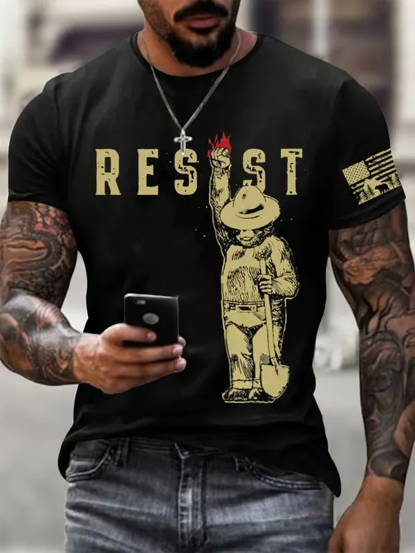 Men'S T-Shirt Protect Our National Park Printed Crewneck T-Shirt Pure Cotton Printed T-Shirt