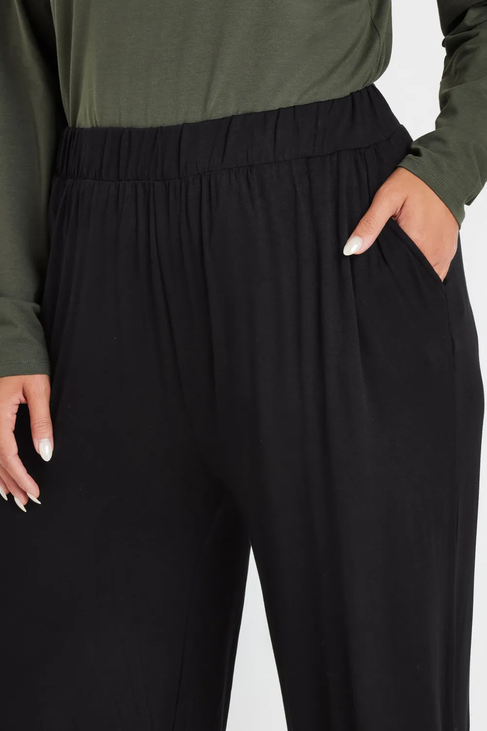YOURS Curve Black Leopard Print Wide Leg Trousers