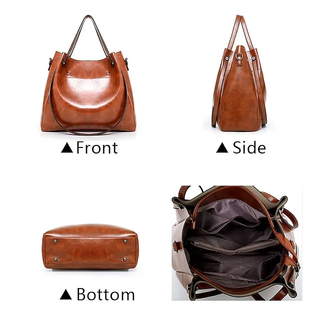 Women's Handbag Bag Set Messenger Bag Diaper Bag Tote Boston Bag PU Leather Daily Holiday Zipper Adjustable Large Capacity Waterproof Solid Color Black Red Camel