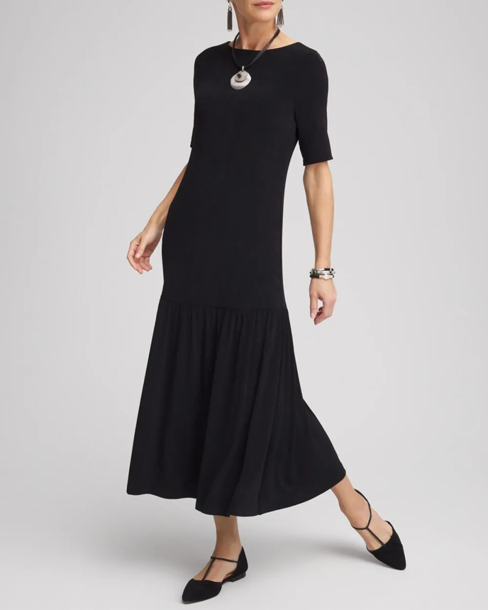 Drop Waist Tiered Midi Dress