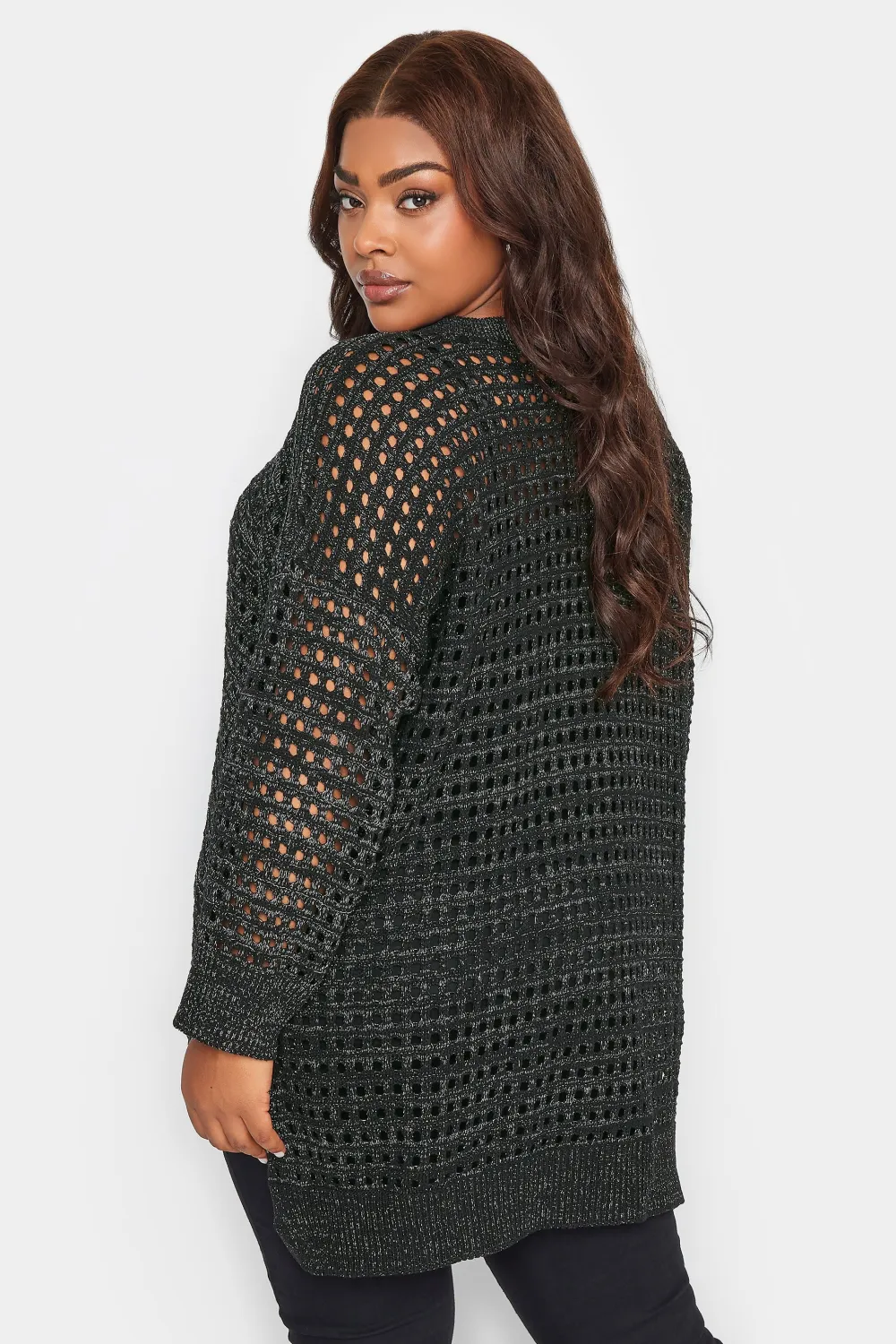YOURS Curve Black Side Split Crochet Jumper