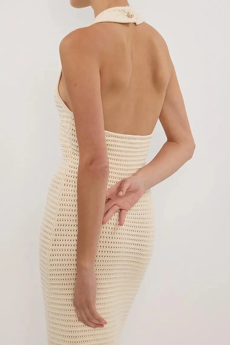 CREAM HALTER CROCHET DRESS