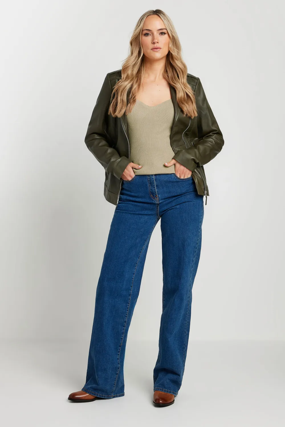 LTS Tall Beige Brown Ribbed Sweetheart Jumper