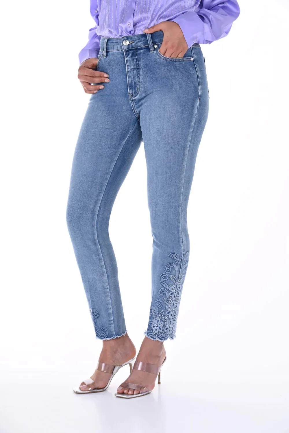 Light Blue Embroidered Cuff Jeans