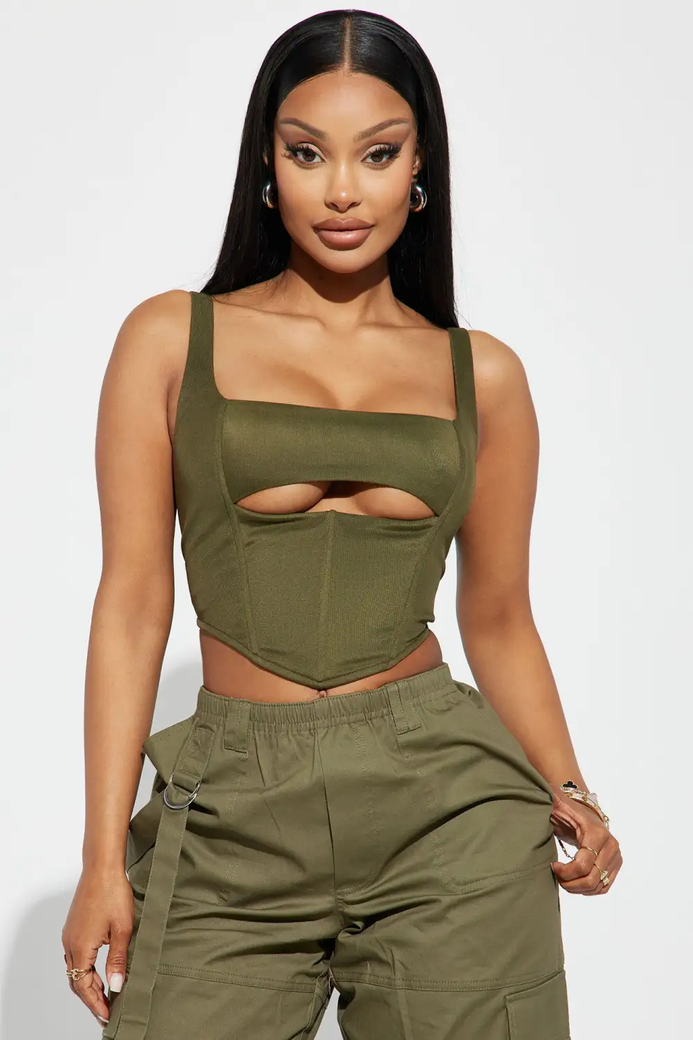 Peek A Boo Corset Top - Olive