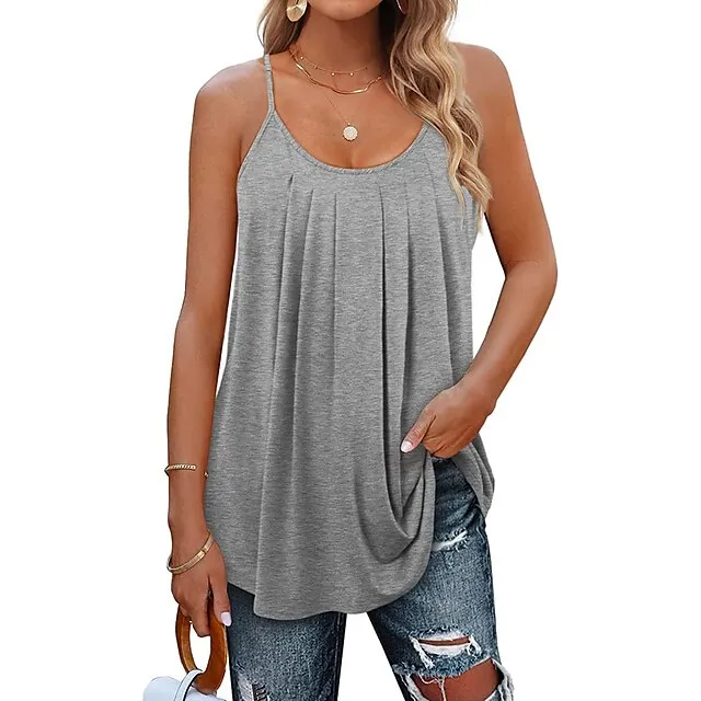 Women's Tank Top Camisole Plain Black White Light Green Sleeveless Casual Hawaiian Basic Round Neck Regular Fit