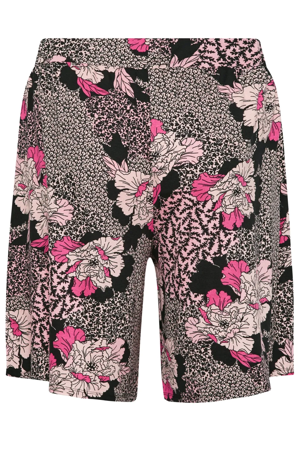 YOURS Curve Black Mixed Floral Print Pull On Shorts