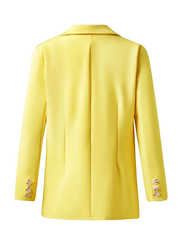 Women's Blazer Casual Jacket Office Work Casual Fall Spring Regular Coat Regular Fit Warm Casual Jacket Long Sleeve Solid Color Quilted Blue Pink Yellow