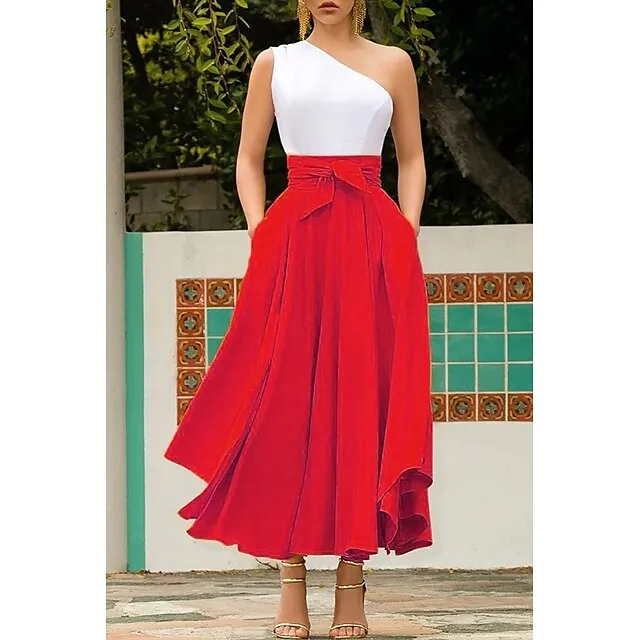 Women's Skirt Swing Work Skirts Long Skirt Maxi Cotton Blend Yellow Red Orange Skirts Autumn / Fall Streetwear Weekend S M L
