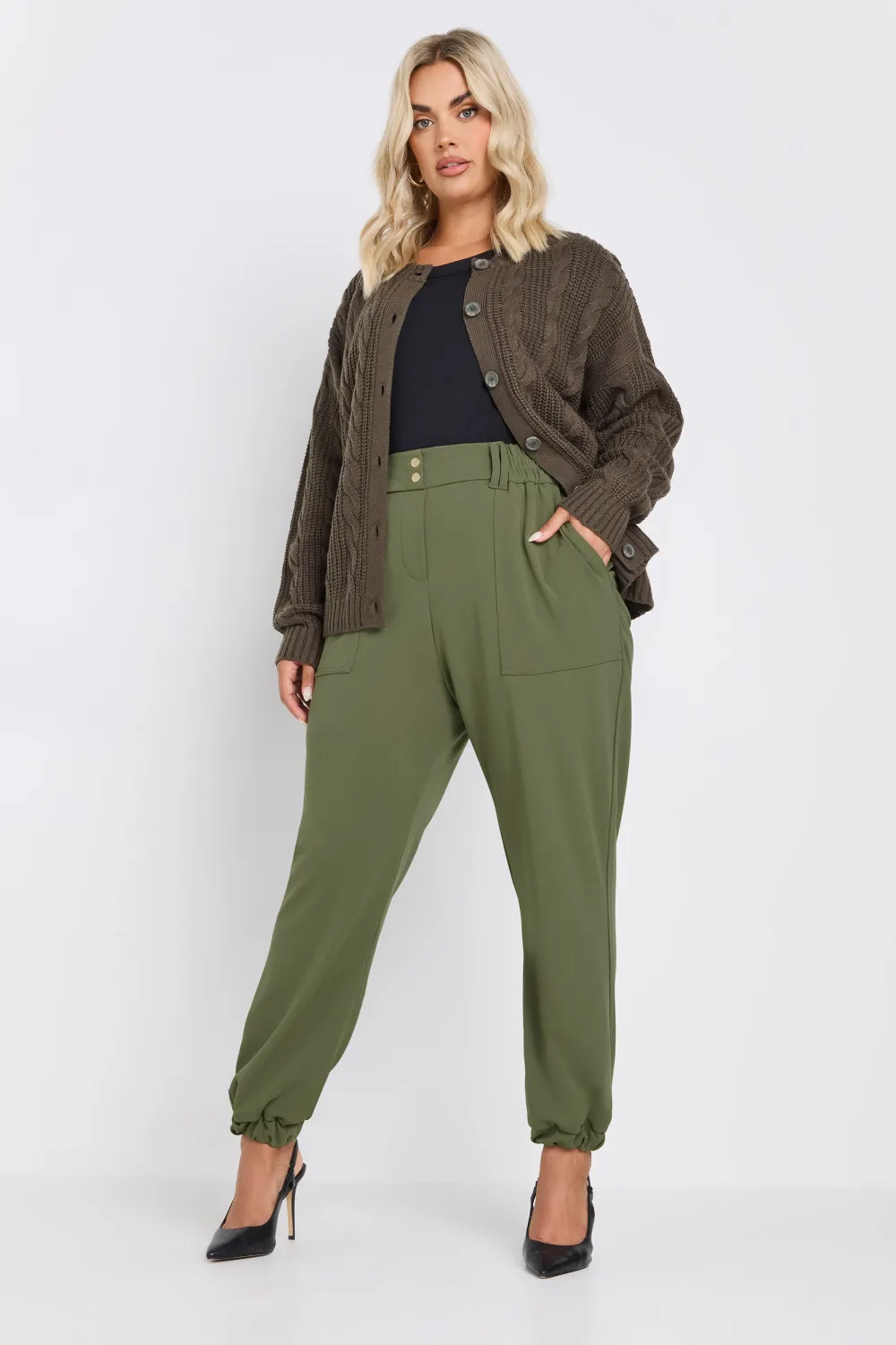 YOURS Curve Black Scuba Cuffed Cargo Joggers