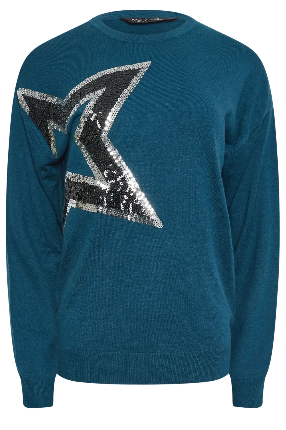 M&Co Teal Green Sequin Star Embellished Jumper