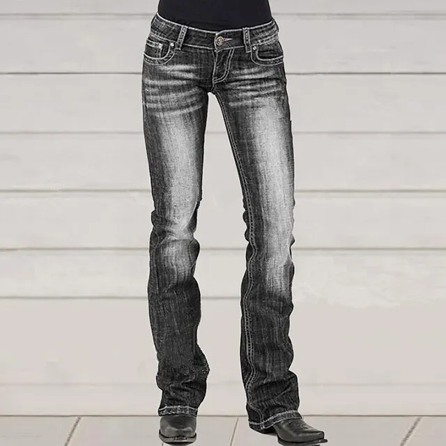 Women‘s Low Rise Jeans Trousers Pants Trousers Cotton Blend Pocket Micro-elastic Mid Waist Basic Classic Casual Streetwear Black Dark Blue S M Spring, Fall, Winter, Summer