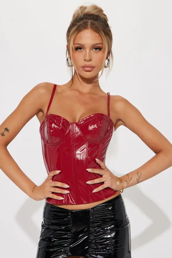 Drama Queen Faux Leather Corset Top - Red