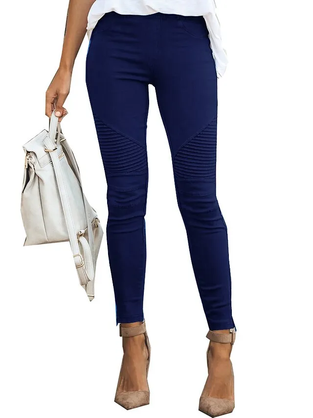 Women's Skinny Slacks Cotton Blend Light Yellow Wine ArmyGreen High Waist Basic Simple Classic Style Casual Daily Full Length Comfort Simple S M L XL 2XL Pants