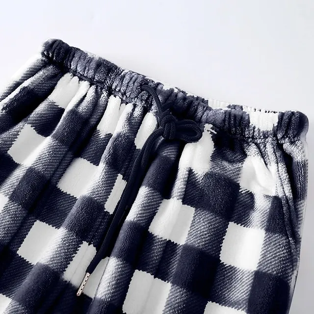 Women's Christmas Pajamas Winter Pants Nighty Pjs Grid / Plaid Fashion Simple Comfort Party Xmas Home Bed Flannel Warm Breathable Long Pant Elastic Waist Winter Fall Blue Pink / Sweet / Gift / Print