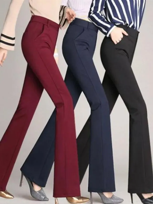 Women‘s Dress Work Pants Bootcut Pants Trousers Mid Waist Basic Daily Black 1# Black S M Summer