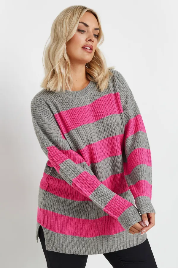 YOURS Curve 2 PACK Black & Grey Drop Shoulder Knitted Jumpers