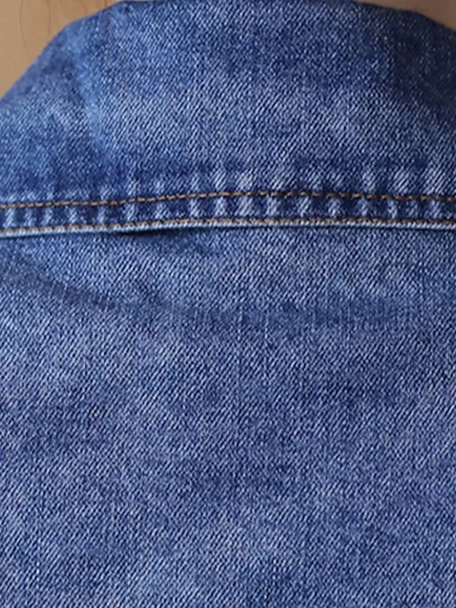 Women's Denim Jacket Regular Coat Regular Fit Warm Breathable Streetwear Elegant Jacket Spring Summer Long Sleeve Solid Color Pocket Navy Blue Outdoor Street Daily