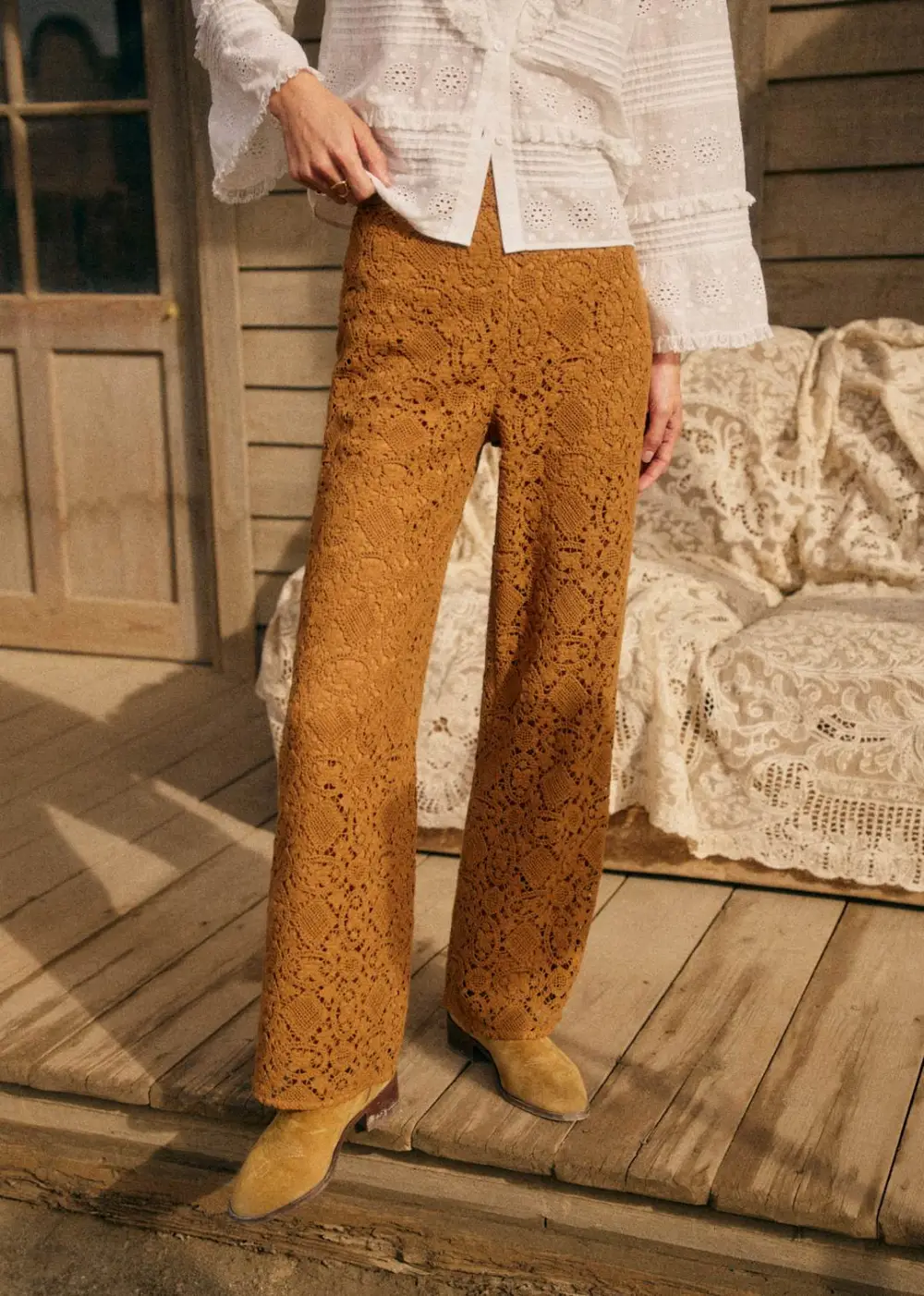 Hollow Solid Color Lace Trousers