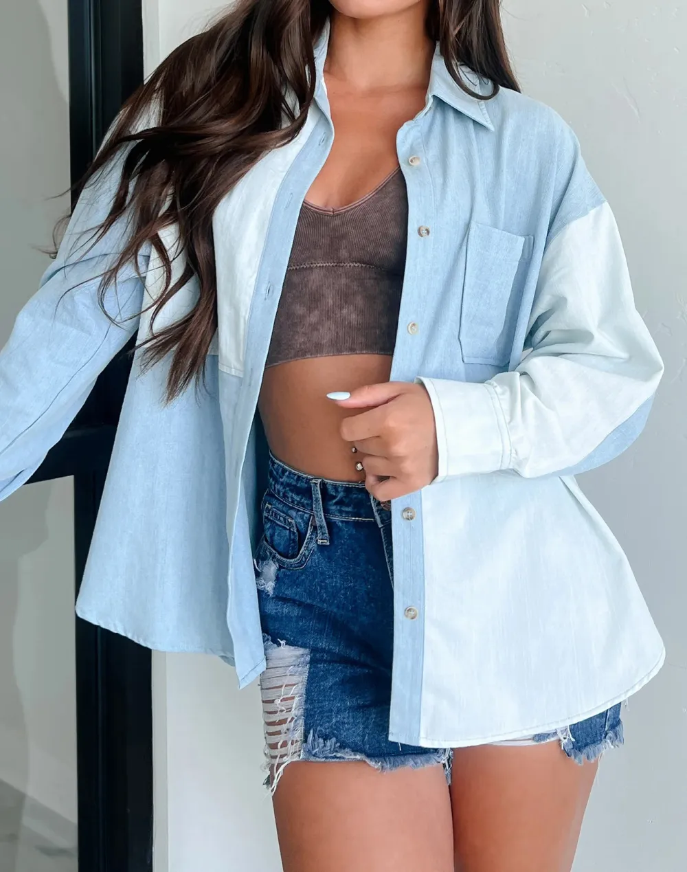 Blue And White Color-Blocked Shirt