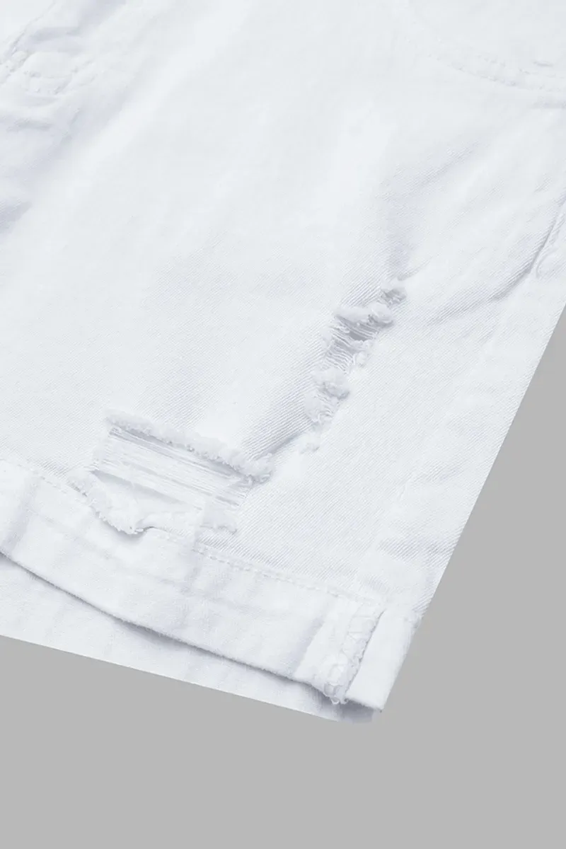 Double Button Ripped Mid Waist Denim Shorts