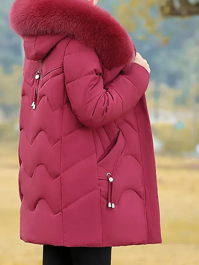 Women's Parka Warm Winter Coat Zipper Puffer Jacket with Removable Fur Collar Zipper Hoodie Heated Jacket Fashion Modern Casual Street Style Outerwear Long Sleeve Fall