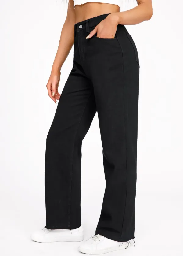 Black Pocket Button Fly High Waisted Jeans