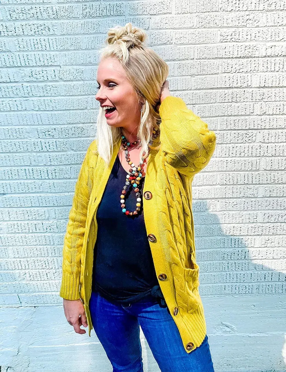 MEROKEETY Women's 2024 Fall Long Sleeve Cable Knit Sweater Open Front Cardigan Button Loose Outerwear