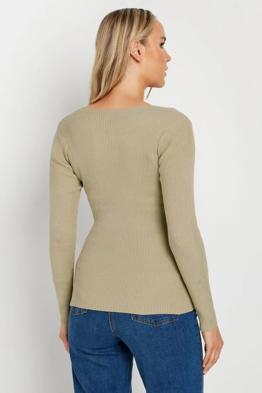 LTS Tall Beige Brown Ribbed Sweetheart Jumper